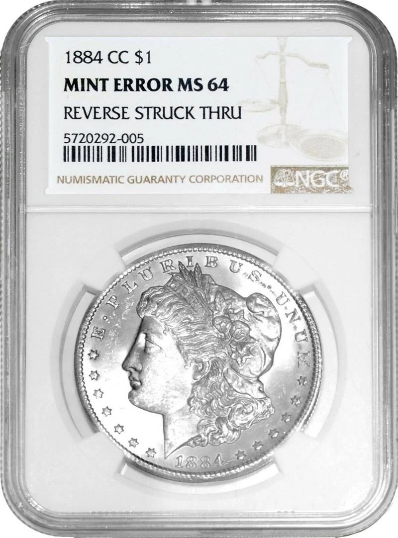1884 CC Morgan Dollar NGC MS64 Mint Error Reverse Struck Thru