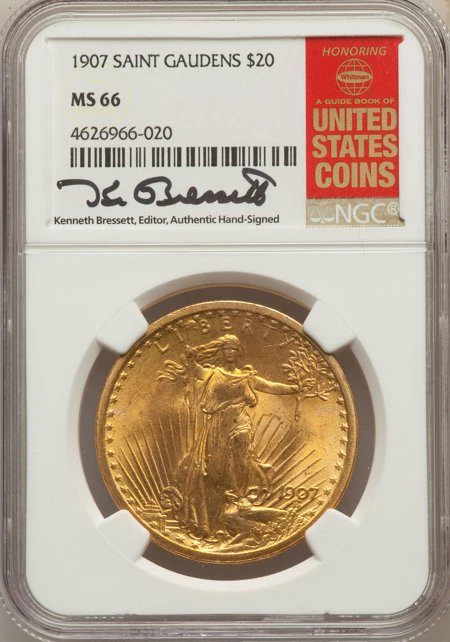 1907 $20 ST. GAUDENS MS66 W/BRESSETT