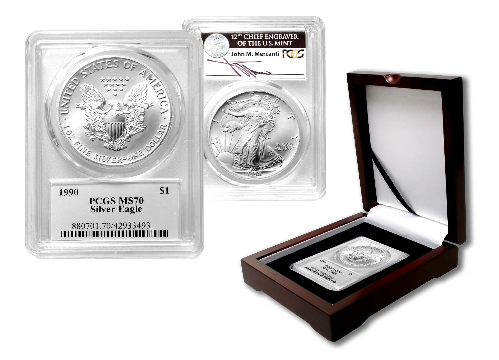 1990 Silver Eagle T1 PCGS MS70 John Mercanti Signature Rare Low Population - Image 3