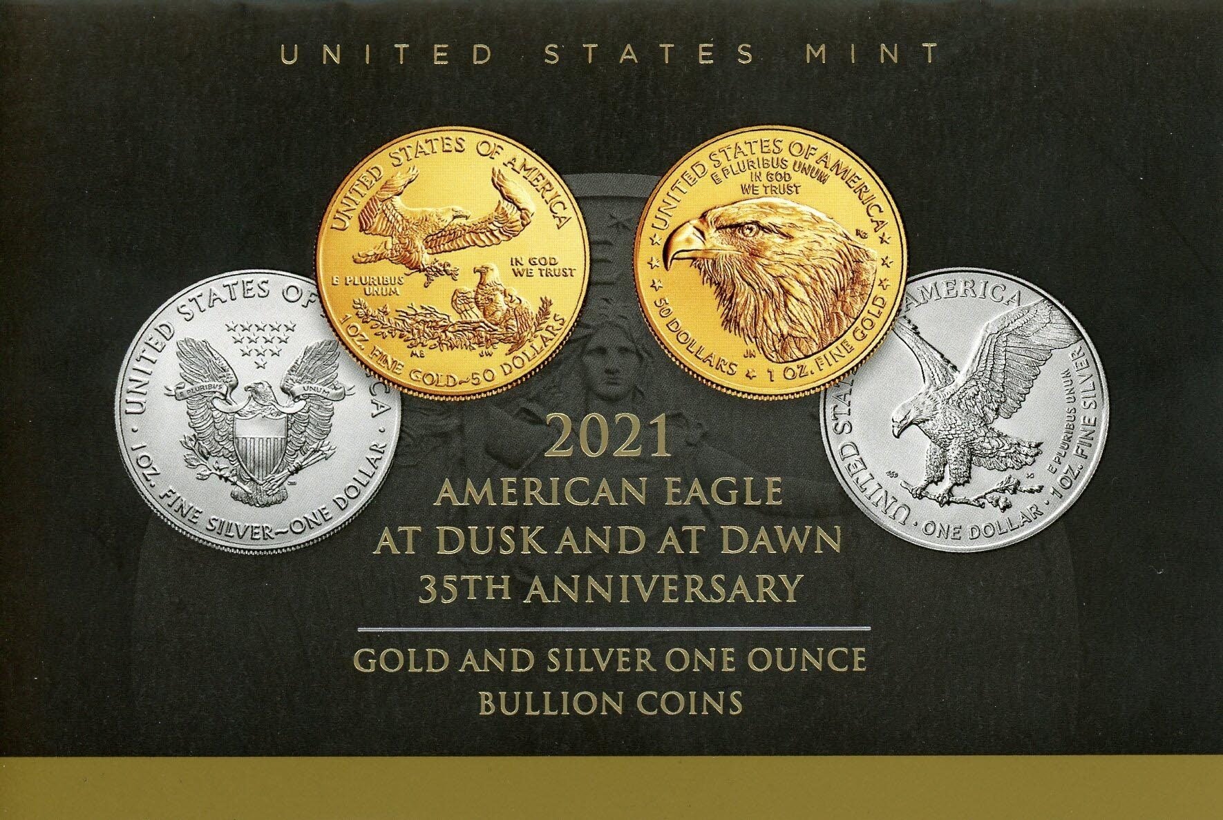 2021 $50 Gold Eagle - At Dusk & Dawn 35th Anniversary NGC MS70 2-PC set with matched Numbers Michael Castle Signature - Image 7