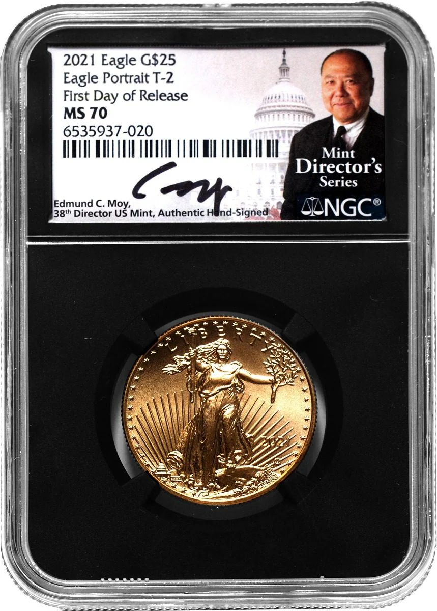 2021 Four-Piece American Gold Eagle Type 2 Set NGC MS70 First Day of Release Edmund C. Moy Signatures - Image 4