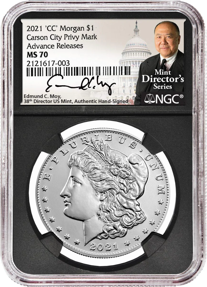 2021 Six-Piece Morgan & Peace Dollar Set NGC MS70 Advance Release Edmund C. Moy Signatures MDS Labels - Image 5