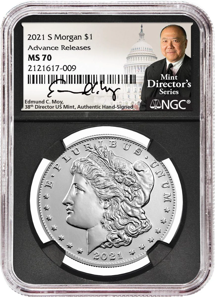 2021 Six-Piece Morgan & Peace Dollar Set NGC MS70 Advance Release Edmund C. Moy Signatures MDS Labels - Image 8
