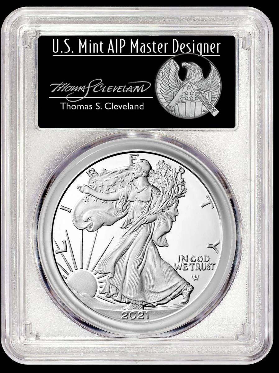 2021 W American Silver Eagle Type 2 PCGS PR70 FS Thomas S. Cleveland Signature