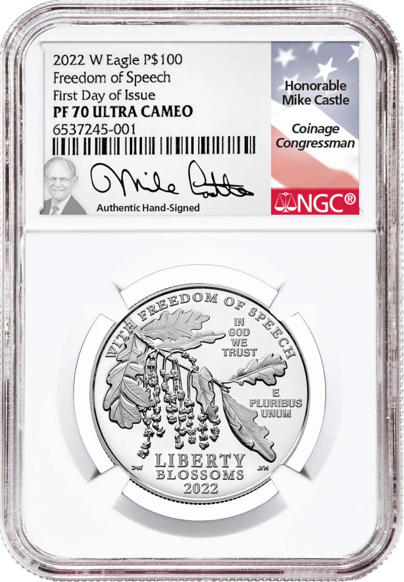 2022 $100 Platinum Eagles MS70/PF70 FDI Signed by Michael Castle - Image 3