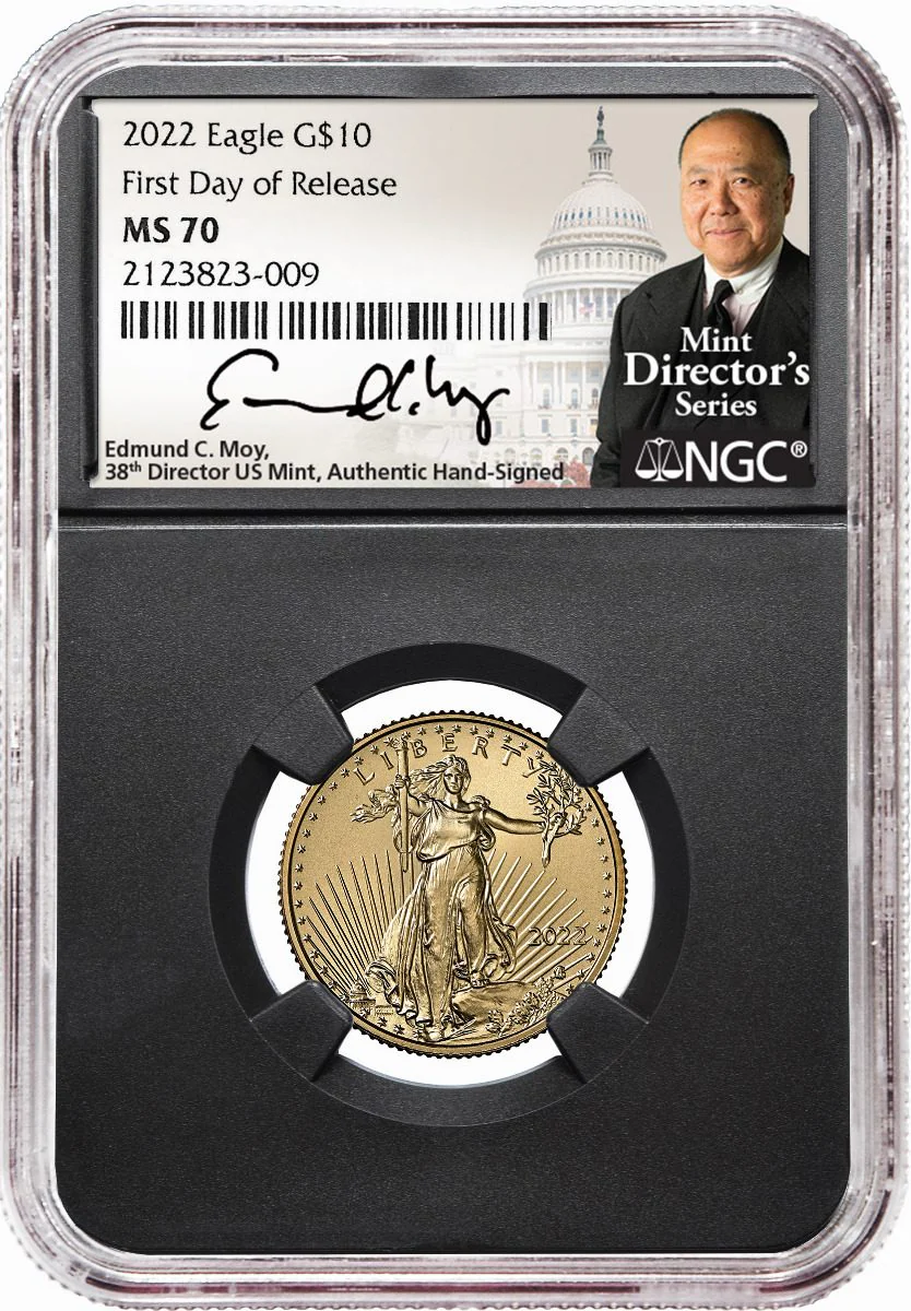 2022 Four-Piece American Gold Eagle Type 2 Set NGC MS70 First Day of Release Edmund C. Moy Signatures - Image 3