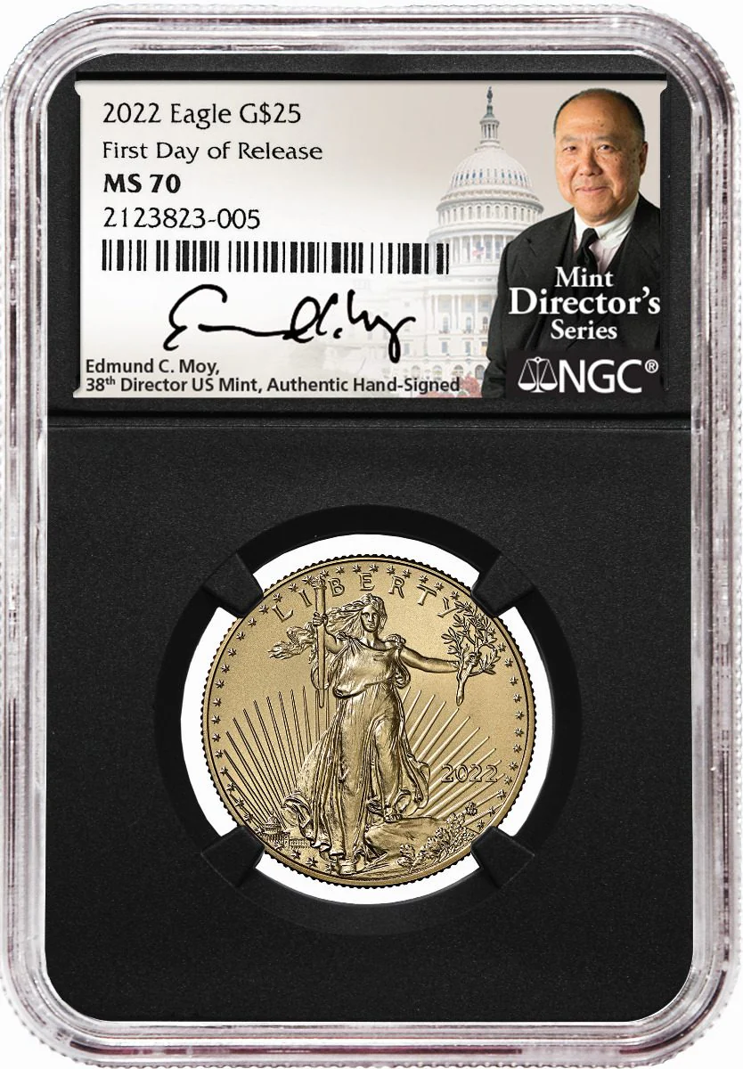 2022 Four-Piece American Gold Eagle Type 2 Set NGC MS70 First Day of Release Edmund C. Moy Signatures - Image 4