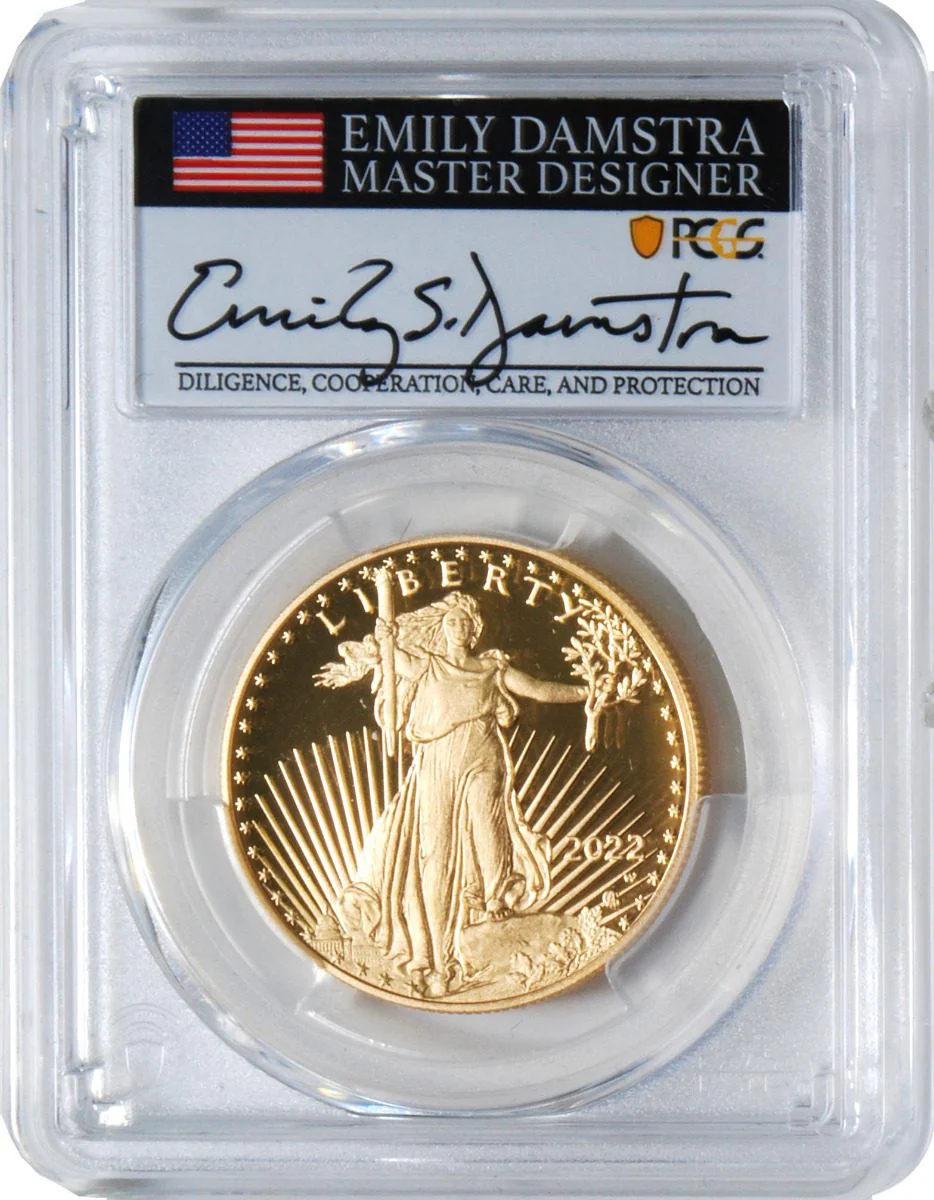 2022 Gold & Silver Eagle 2 Piece Set. Advance Release Certified Gold Eagles Signed by Emily S. Damstra - Image 3