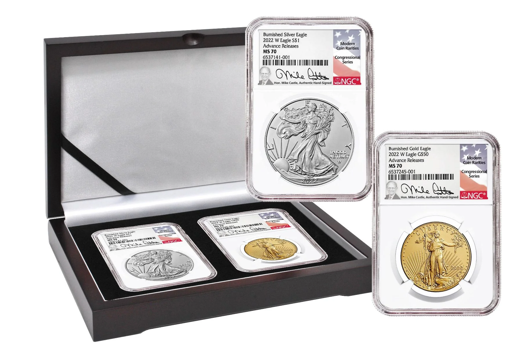 2022 W Burnished Gold & Silver Eagles Advance Release Michael Castle