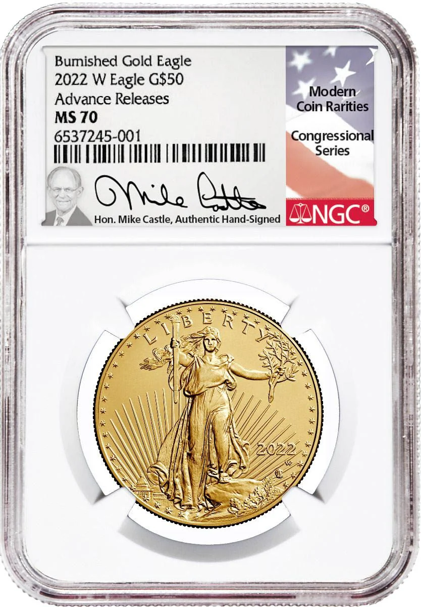 2022 W Burnished Gold & Silver Eagles Advance Release Michael Castle - Image 2