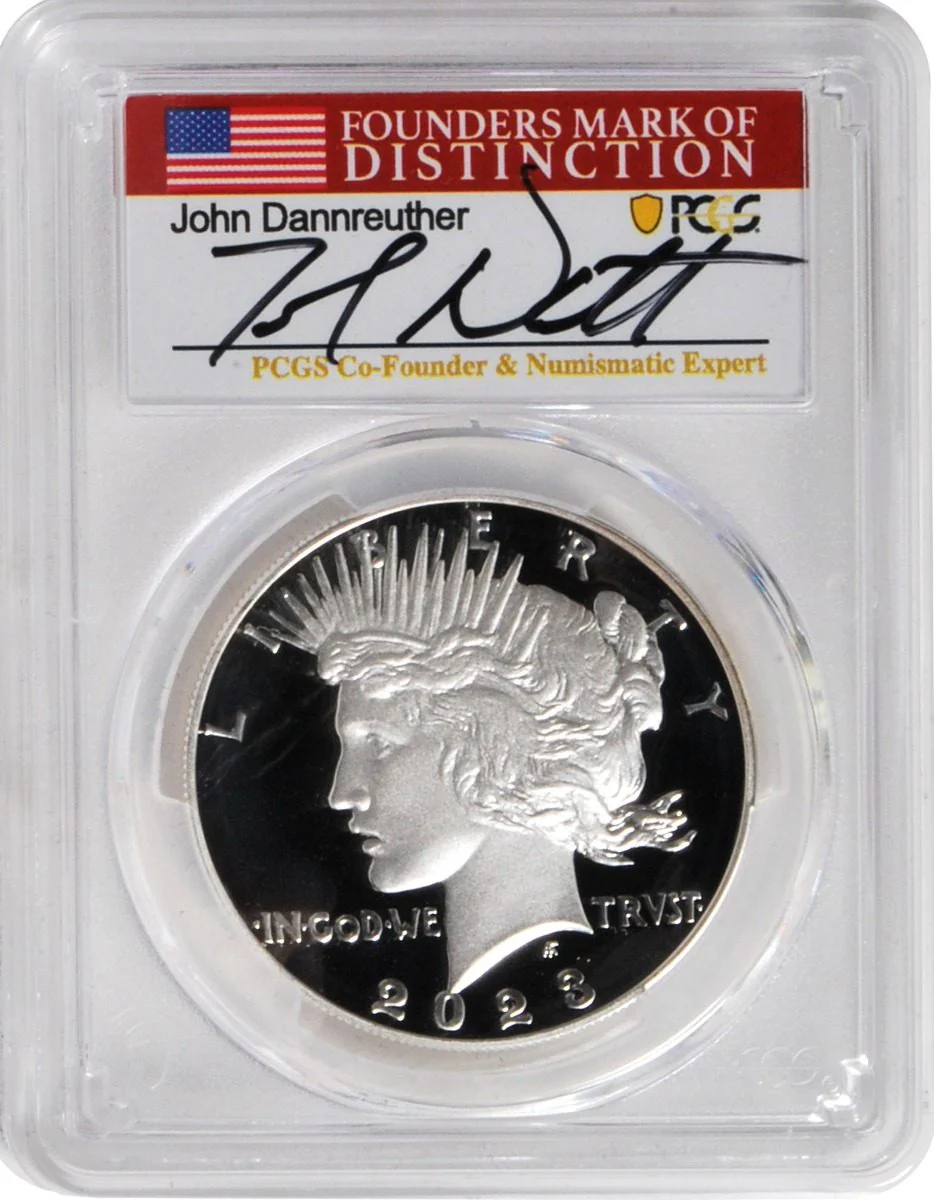 2023 6 PC Morgan and Peace Silver Dollars MS70/PF70/ R70 Advance Release PCGS Founders Mark of Distinction Holders Signed by John Dannreuther - Image 10