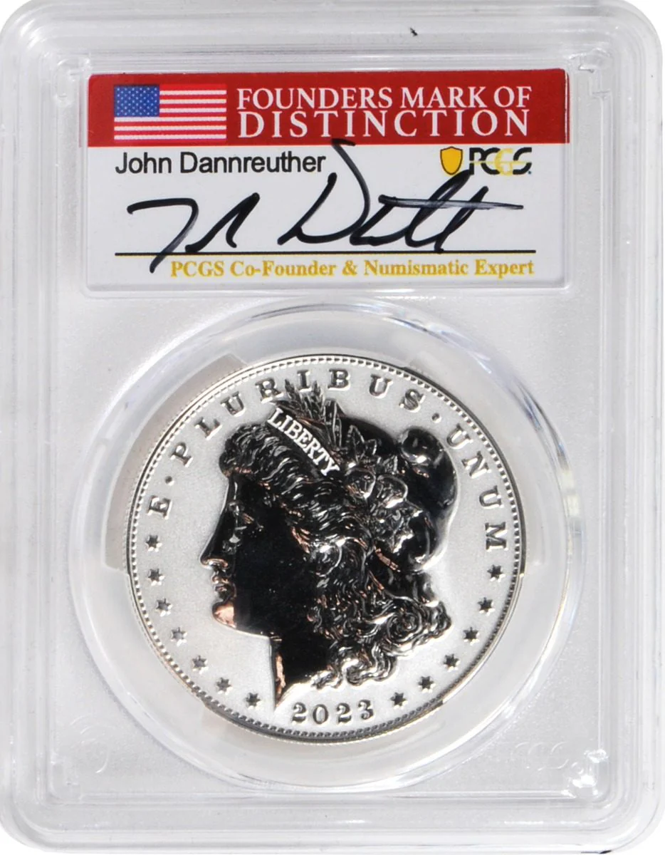 2023 6 PC Morgan and Peace Silver Dollars MS70/PF70/ R70 Advance Release PCGS Founders Mark of Distinction Holders Signed by John Dannreuther - Image 6
