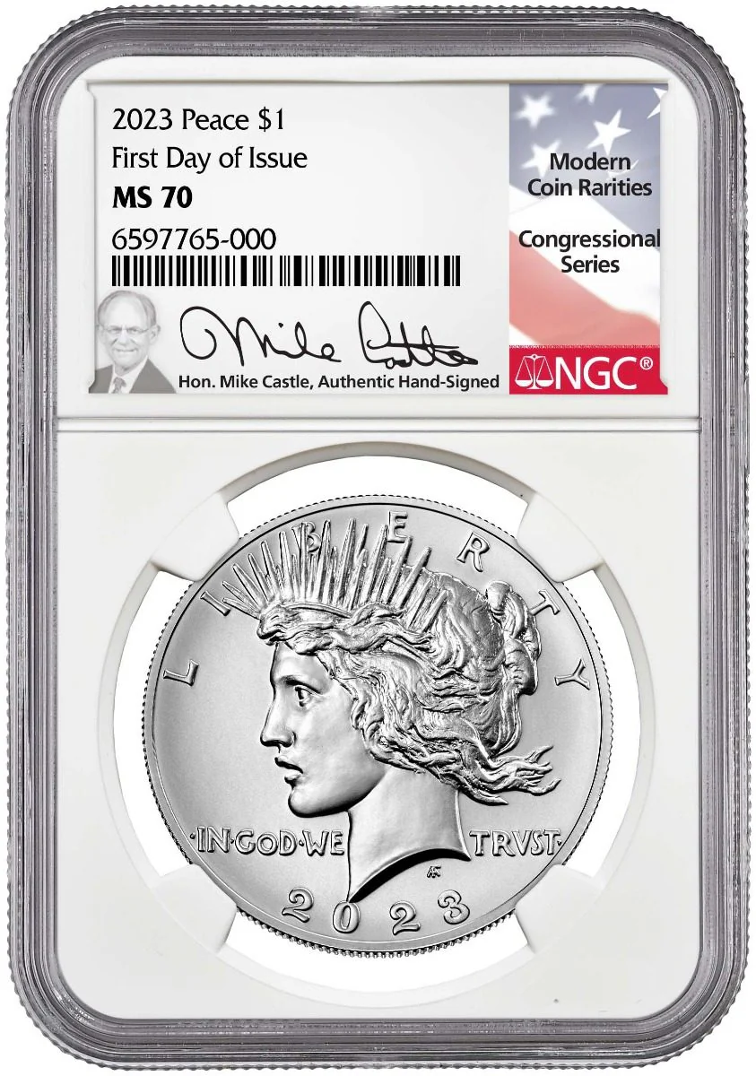 2023 Morgan & Peace Silver Dollars NGC MS70 First Day of Issue w/Michal Castle Signature - Image 3