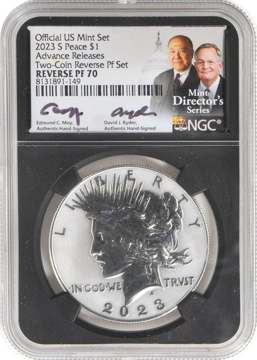 2023 S Morgan & Peace Silver Dollars Reverse Proof 70 Advance Release Certified w/Moy & Ryder Signatures - Image 4