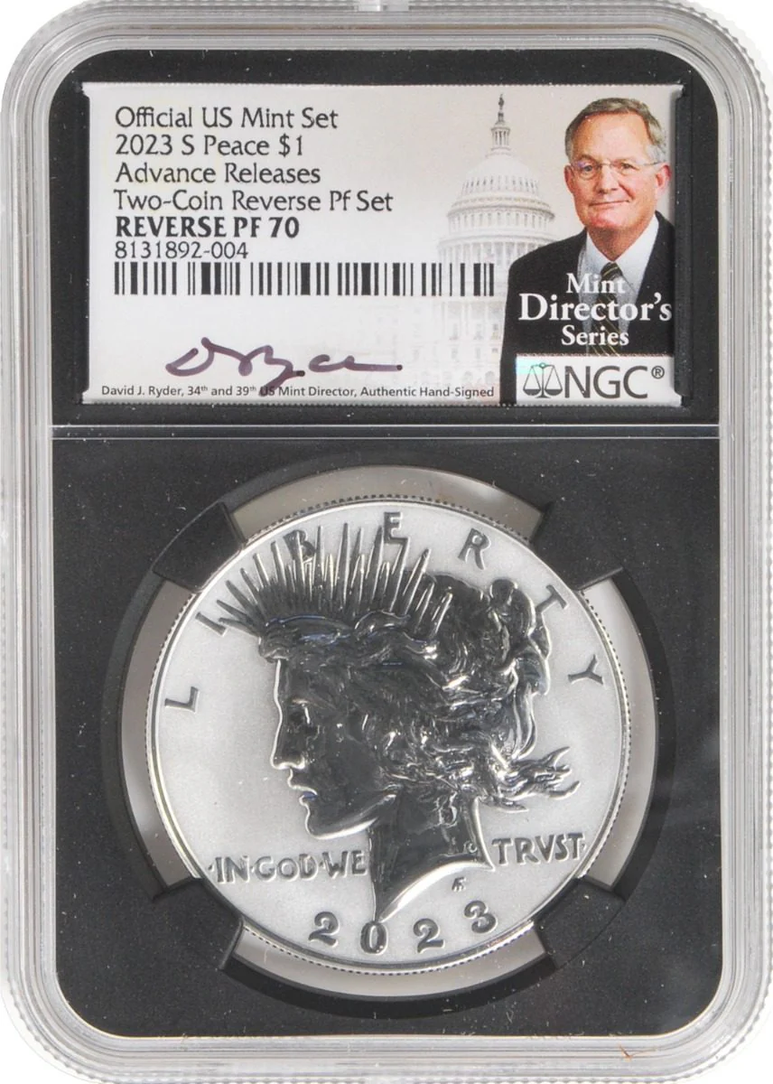 2023 S Morgan & Peace Silver Dollars Reverse Proof 70 Advance Releases Signed by David Ryder - Image 4