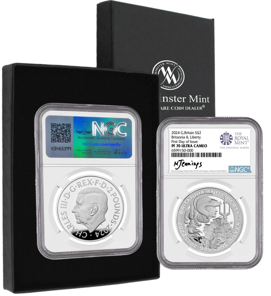 2024 £2 Britannia Liberty Silver NGC PF70 First Day of Issue Signed by Martin Jennings - Image 3