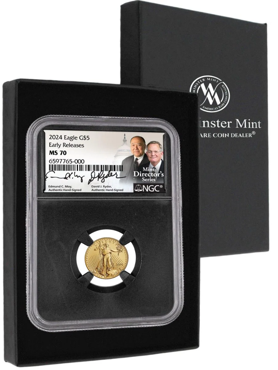 2024 $5 GOLD EAGLE NGC MS70 HAND SIGNED BY U.S. MINT DIRECTORS EDMUND C. MOY & DAVID RYDER - Image 2