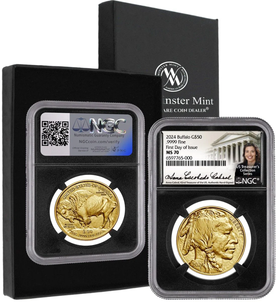 2024 $50 GOLD BUFFALO NGC MS70 FIRST DAY OF ISSUE HAND SIGNED BY ANNA ESCOBEDO CABRAL 42ND TREASURER OF THE UNITED STATES - Image 3