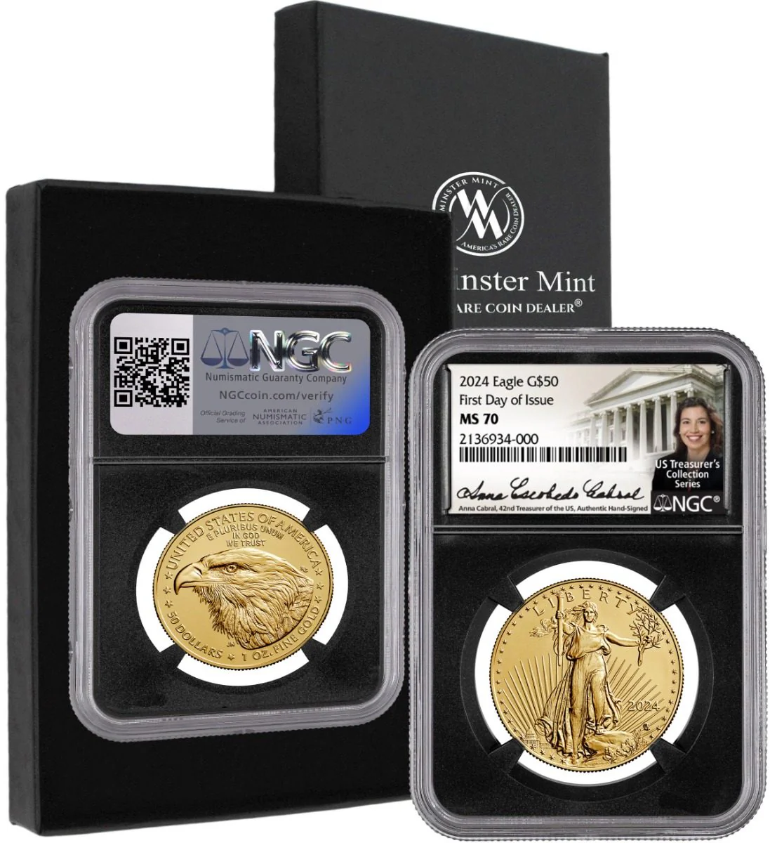 2024 GOLD EAGLE NGC MS70 FIRST DAY OF ISSUE HAND SIGNED BY ANNA ESCOBEDO CABRAL 42ND TREASURER OF THE UNITED STATES - Image 2