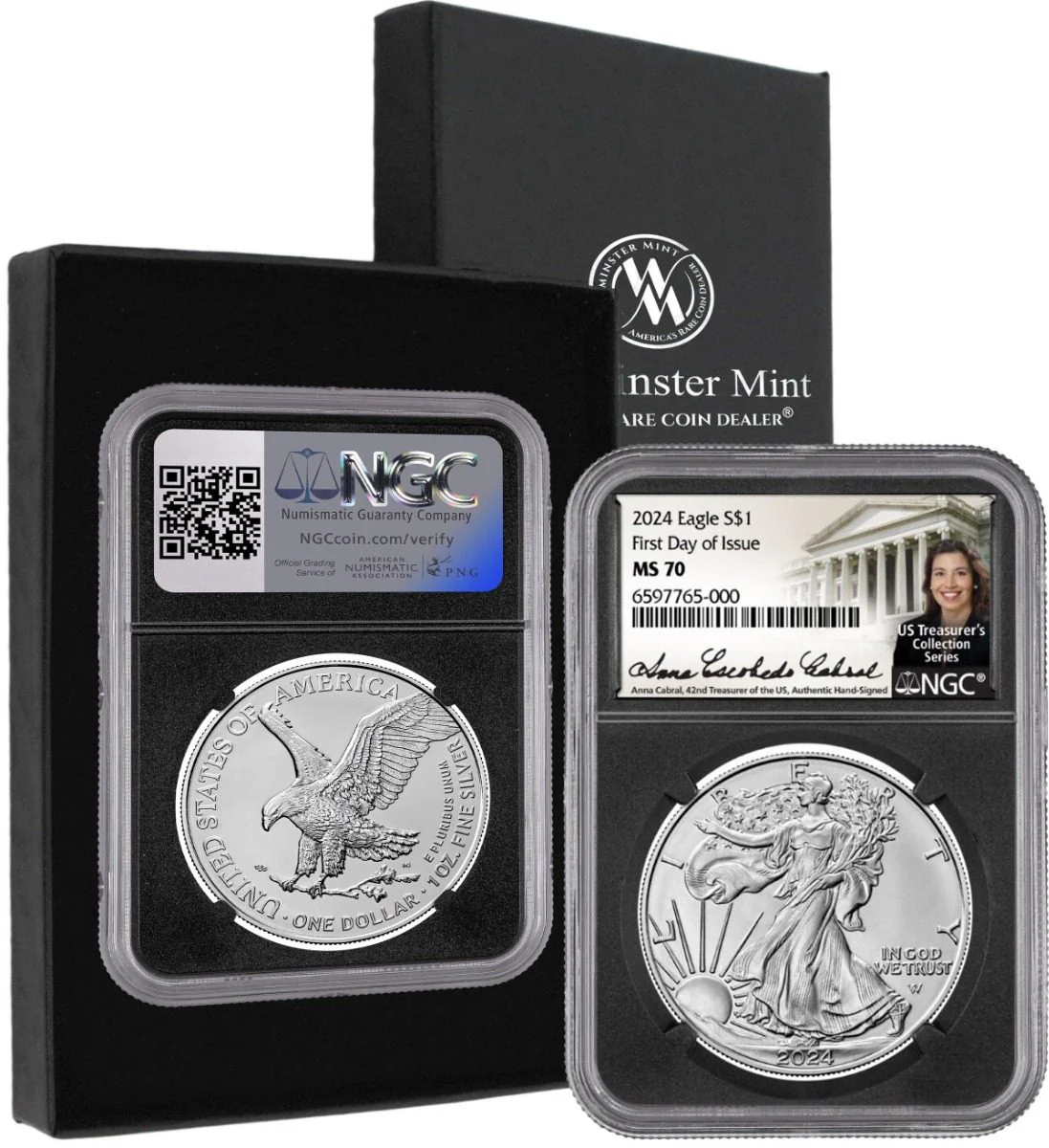 2024 SILVER EAGLE NGC MS70 FDOI HAND SIGNED BY ANNA ESCOBEDO CABRAL 42ND TREASURER OF THE UNITED STATES - Image 3
