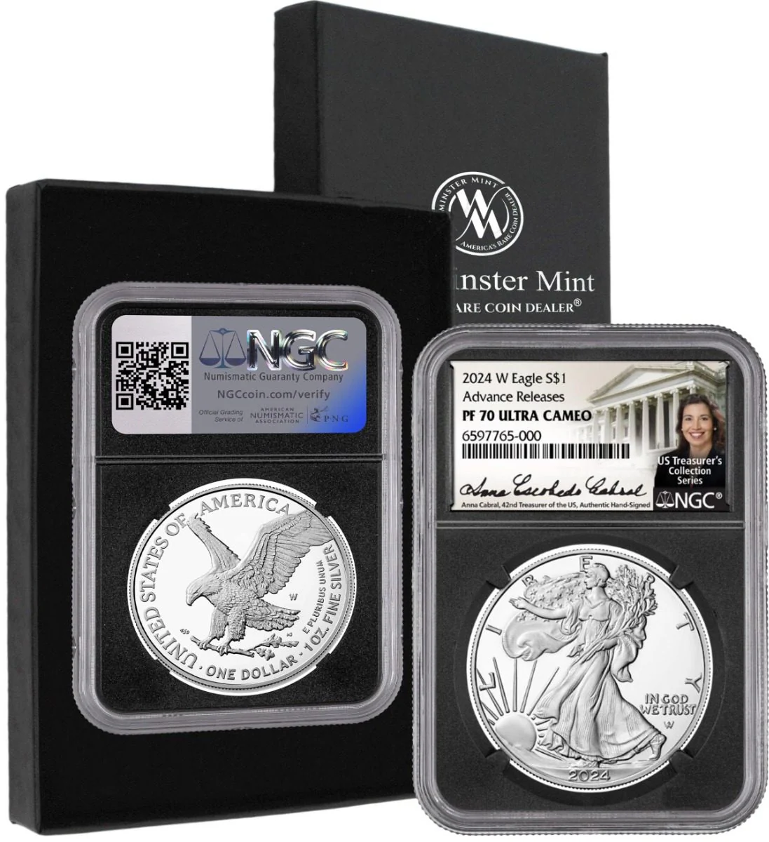 2024 SILVER EAGLE NGC PF70 ADVANCE RELEASE HAND SIGNED BY ANNA ESCOBEDO CABRAL 42ND TREASURER OF THE UNITED STATES - Image 3