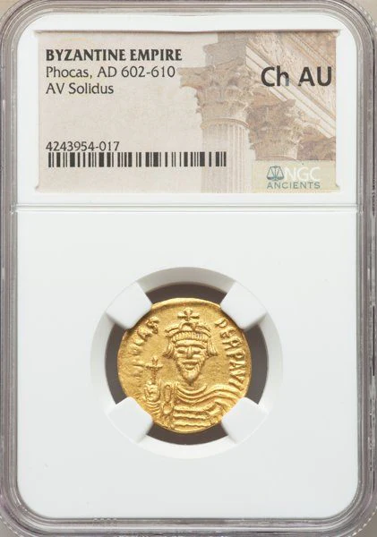 Phocas (AD 602-610). AV Solidus. NGC Choice AU